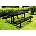 thumbnail image 2 of 72" Expanded Metal Picnic Table, Black. Steel Frame And Umbrella Hole. Supports 1100lbs. Ideal For Patios, Gardens. Quick Assembly Process Black Table. Strong Construction, Various Outdoor Settings., 2 of 4