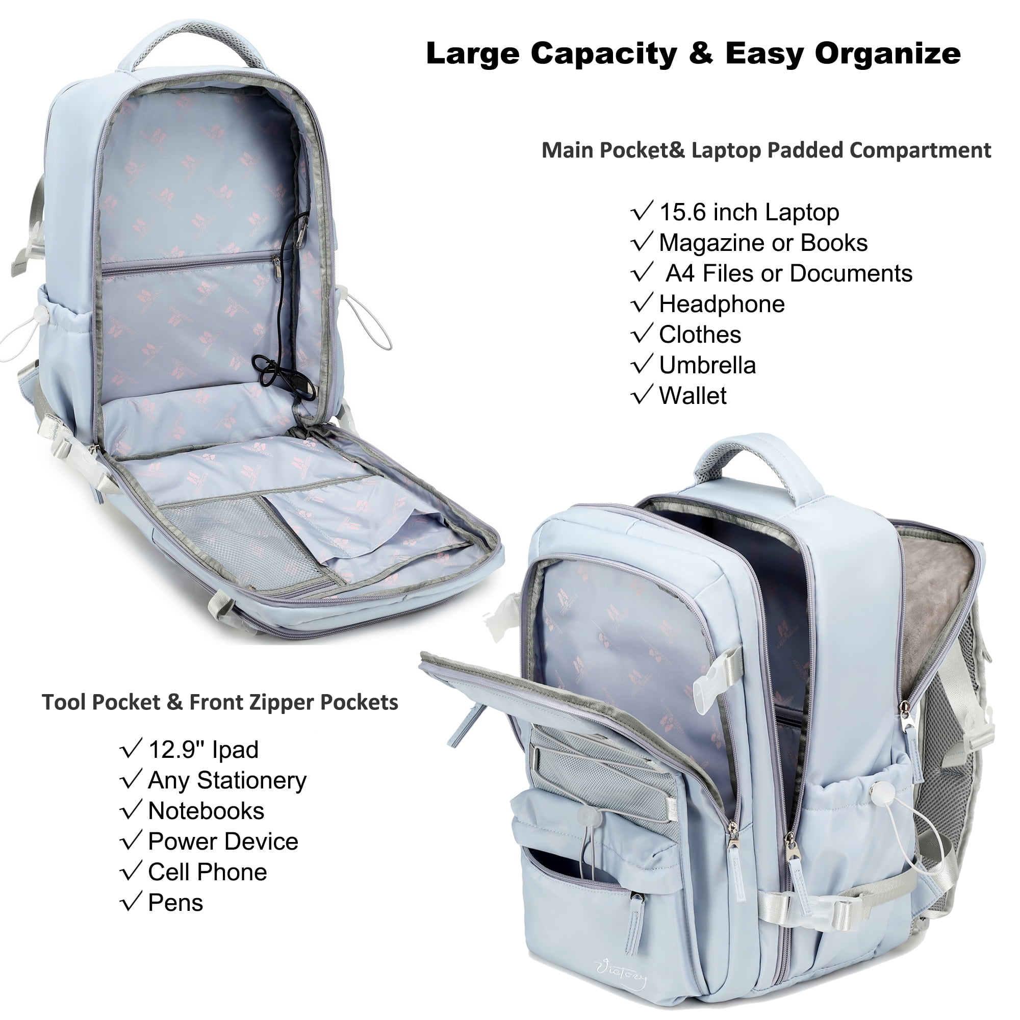 Travel Backpack for Women Men 17 Inch Laptop Backpacks with USB Port Carry on Bag Airline Approved Large College School Bookbags Waterproof Work Business Sport Rucksack Casual Daypack (Blue)