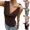 Coffee, variant on Summer Tank Tops For Women Solid Color V-Neck Blouses Turtleneck With Metallic Embellishments Sleeveless Shirt