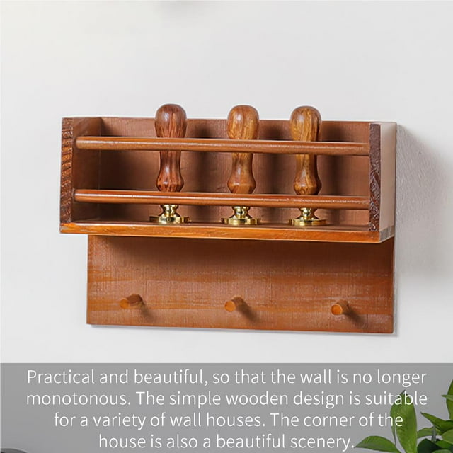Wooden Wall Rack With 3 Key Holders Hallway Rustic Wall Hanger Hooks Storage Shelf Organizer Decoration Display Rack for Entryway Mudroom