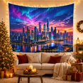 thumbnail image 3 of Futuristic Cityscape Night with Numerous Tall Skyscrapers, Mystical Fantasy for Space Lovers, Wall Decor, Housewarming Gift, Tapestry Wall Hanging for Dorm and Living Room, 3 of 7