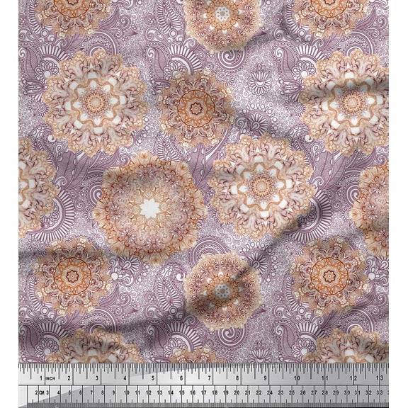 Soimoi Velvet Fabric Floral Mandala Artistic Print Sewing Fabric Yard 58 Inch Wide