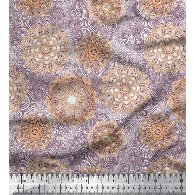 Soimoi Poly Georgette Fabric Floral Mandala Artistic Print Fabric by The Yard 42 Inch Wide
