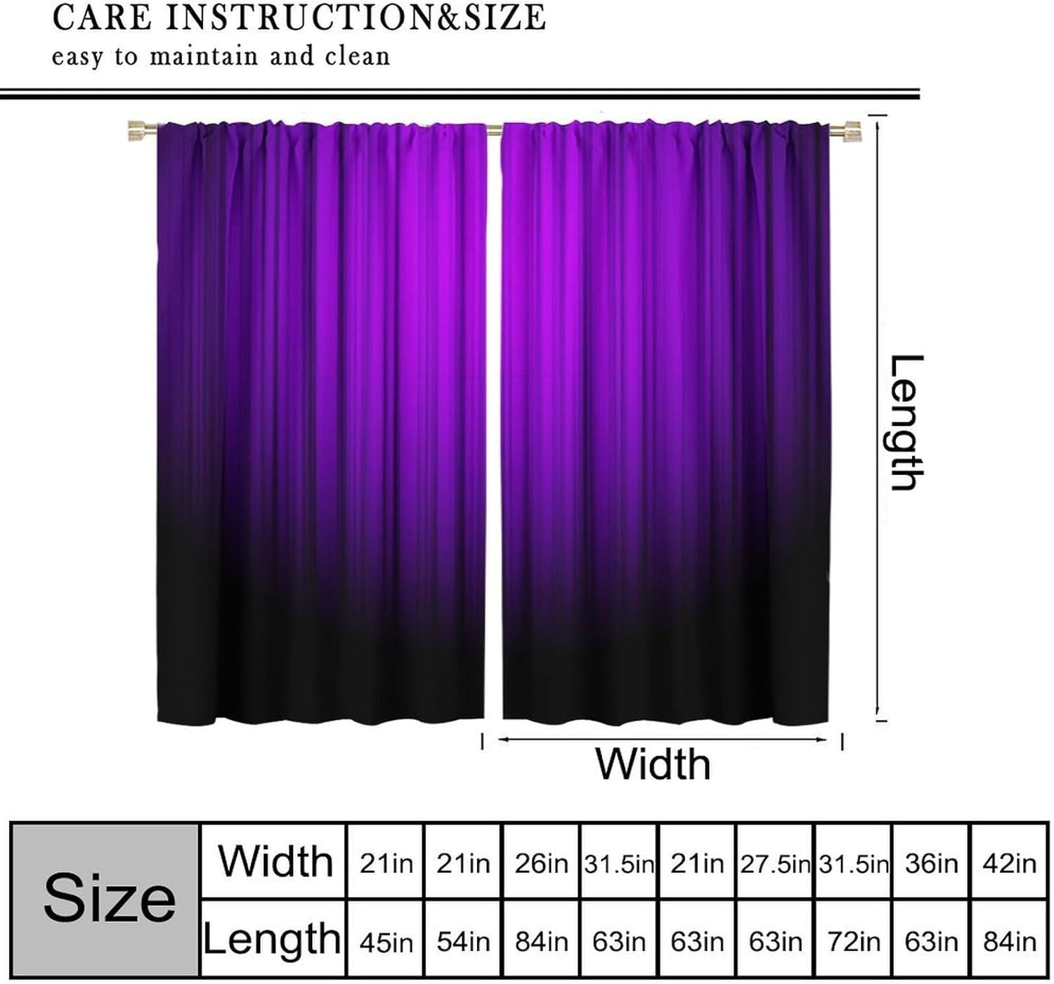Purple and Black Curtains Funny Striped Ombre Elegant Design Bright Solid Dark Abstract Gradient Blackout Rod Pocket Curtains for Bedroom Living Room Kitchen Window Drapes 2 Panel Set 42x54 Inch