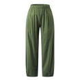 thumbnail image 6 of Baqcunre Wide Leg Pants Woman Cropped Pants Solid Color Loose Fitting Harem Pants High Waist Cotton Linen Wide Leg Cropped Pants Womens Fashion Women's Pants Pants for Women Womens Clothes Green L, 6 of 6