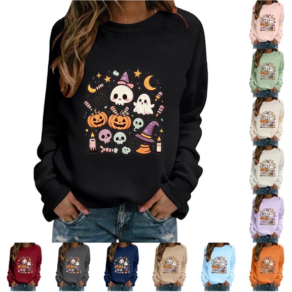 Halloween Sweatshirt for Women Sweatshirt for Daily Comfort and Casual with Cutout Detail Black S