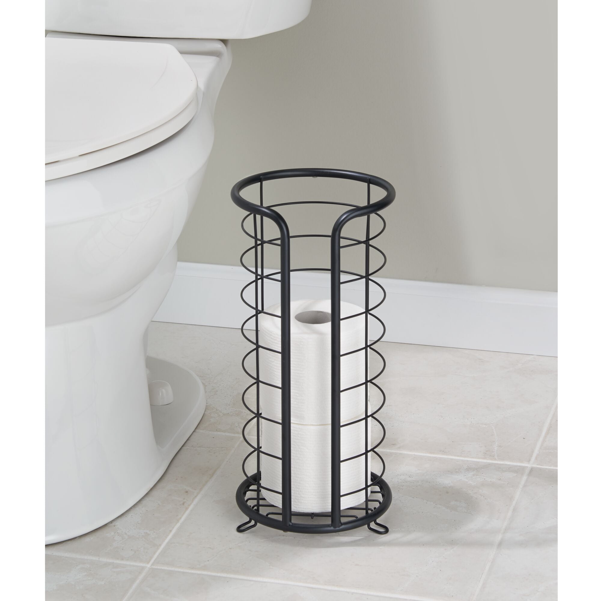 mDesign Metal Toilet Paper Holder - Freestanding 3 Roll Reserve - Matte Black