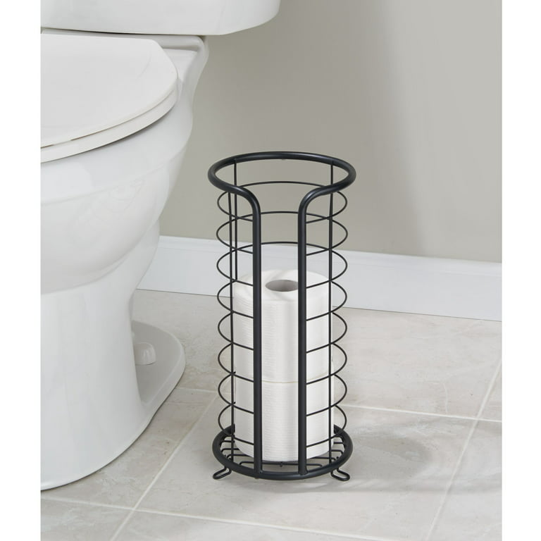 Matte Black Metal Toilet Tissue Paper Roll Holder Stand by mDesign