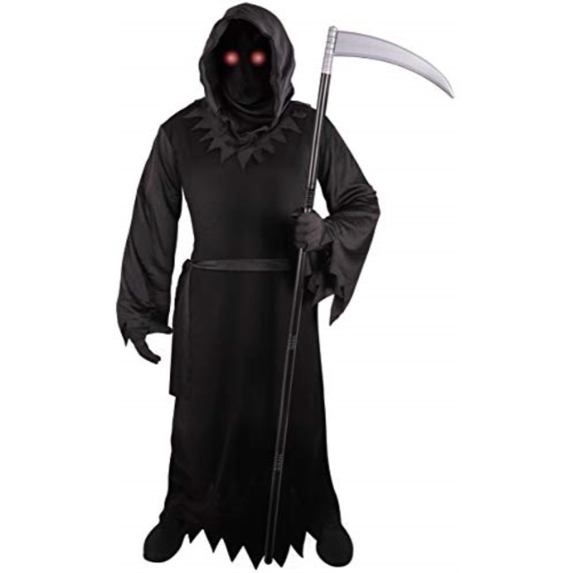 Deluxe Phantom Costume Grim Reaper Costume Kids with Light Up Red Eyes Scythe Included