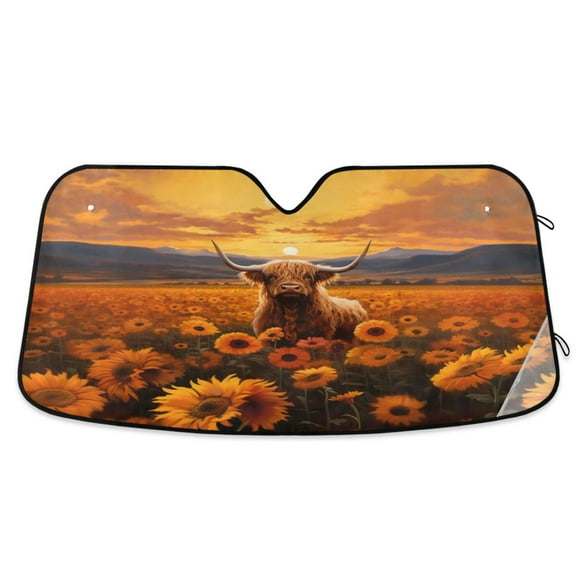 ALAZA Cattle in Sunflowers Windshield Sun Shade Car Foldable Sun Visor Block UV Rays Protector 55"x27.6"