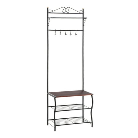 3 Tier Entryway Shoe Bench With Coat Rack Sustainable Shelf