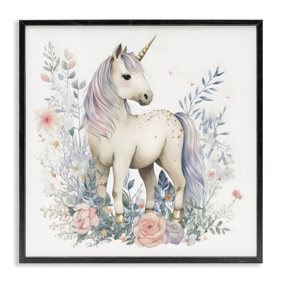 Stupell Industries Bohemian Unicorn in Delicate Floral Forest Black Framed Giclee Art, 12 x 12, by Creative Studio
