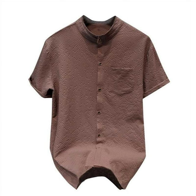 hotojiny Work Shirt for Men Textured Button down Office Top Lightweight Short Sleeve Golf Tee Summer Vaction Clothes