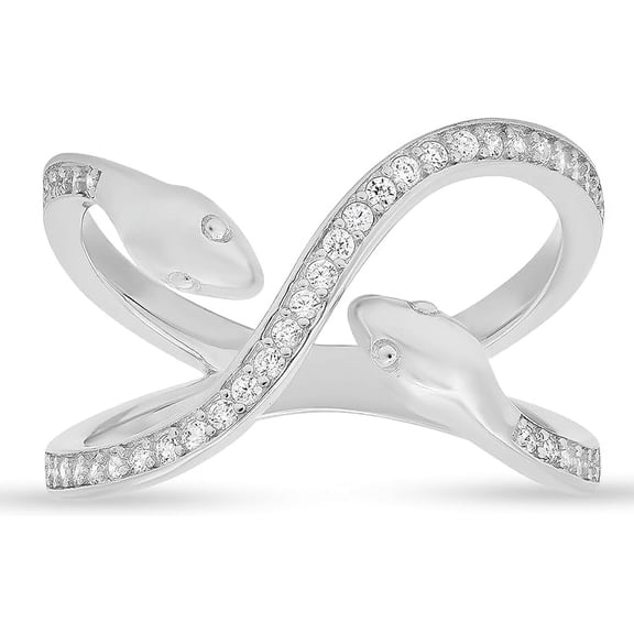 925 Sterling Silver Diamond CZ Snake Ring