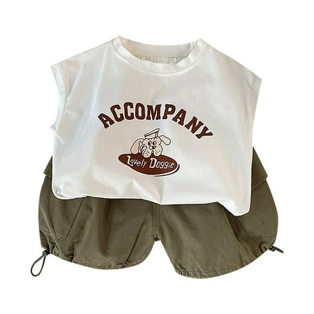 

Rovga Boys 2 Piece Outfit Baby Clothes Summer Outfit Sleeveless Puppy Pattern Vest Top Cargo Pants Two Piece Set For 6 Months To 5 Years Boy Outfits