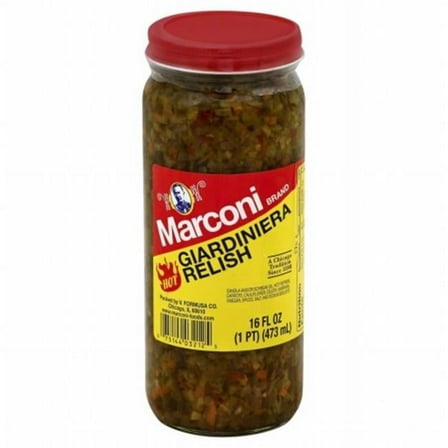Marconi Hot Giardiniera Relish, Gluten Free, Shelf-Stable, 16 fl oz Jar