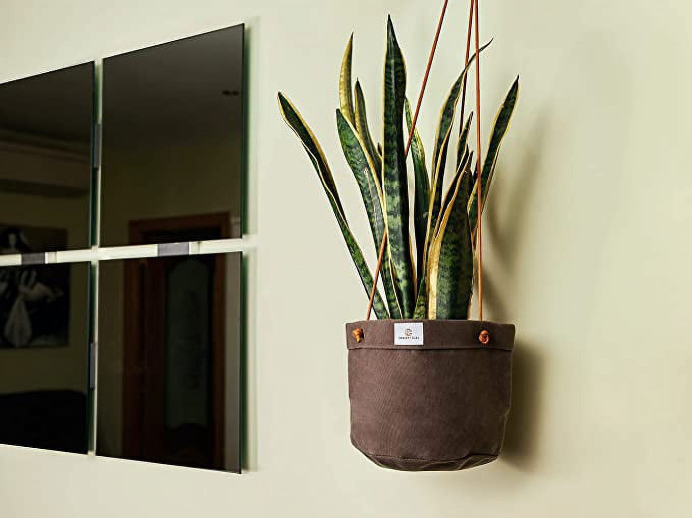 Concept Casa Large 8" Solid Print Hanging Planter with Handmade Waxed Canvas (Charcoal Gray)