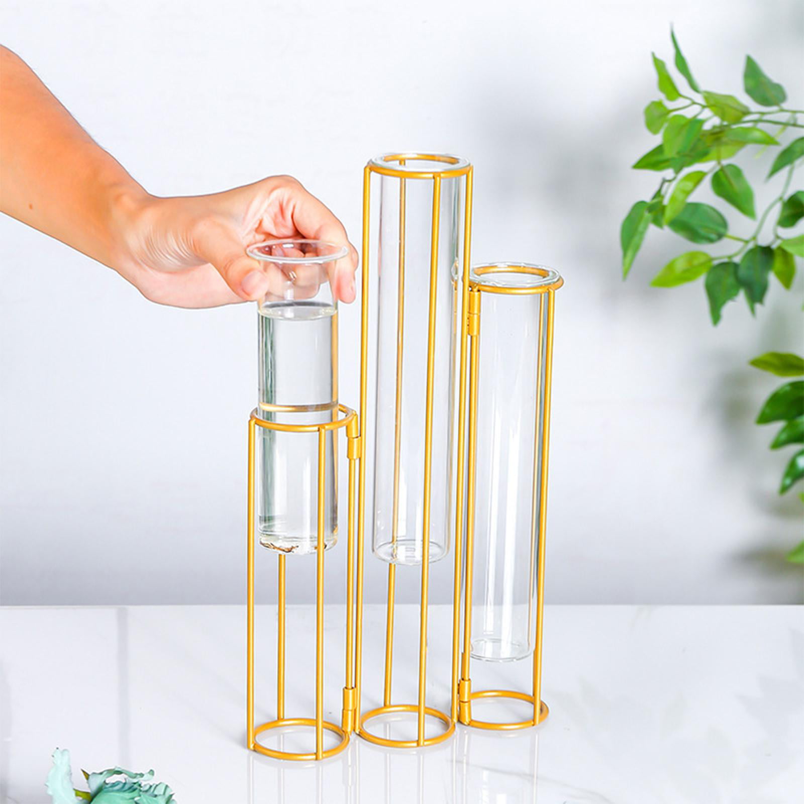 Clear Glass Test Tube Vase Terrarium Wooden Stand Flower Plants Home Desk Decor 