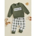 thumbnail image 5 of Baby Toddler Boy Fall Outfits 0 6 12 18 24 Months 2T 3T Long Sleeve Crew Neck Embroidery Sweatshirt + Plaid Pants Set Spring Clothes, 5 of 9