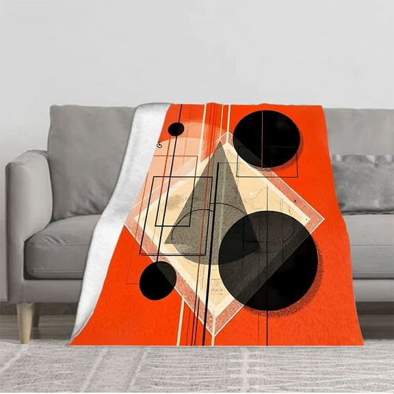 Vibrant Orange Abstract Geometric Flannel Blanket - Soft Cozy Durable for Sofa Travel Bed & Chair - Modern Design with Dynamic Shapes