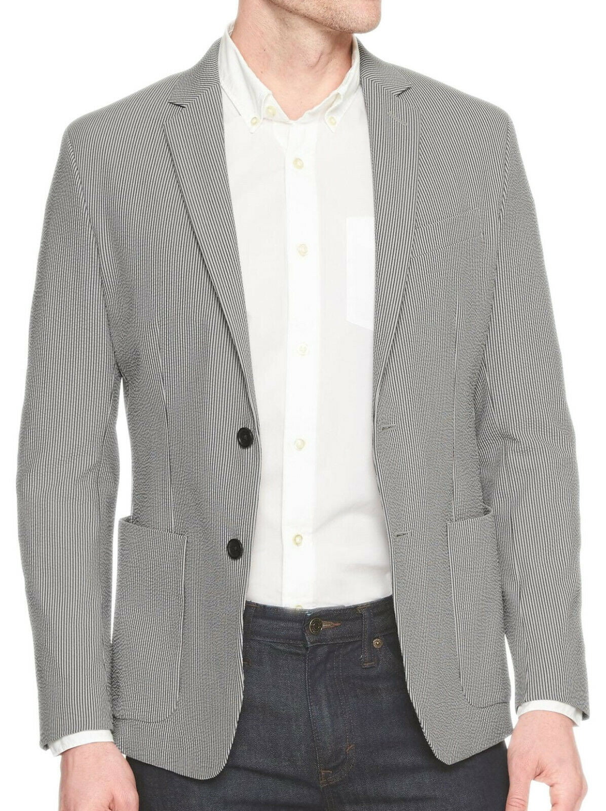 New Banana Republic Mens Gray Striped Slim Fit Seersucker Blazer Jacket ...