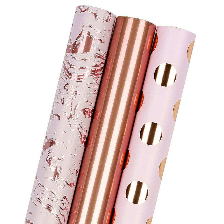 WRAPAHOLIC Wrapping Paper Roll - Mini Roll - 17 inch x 120 inch per Roll - Pink Polkas Dots, Stripe & Black Floral Design (42.3 sq.ft.ttl), Size: 17 x 120
