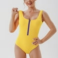 thumbnail image 6 of JGGSPWM Womens Front Zip V Neck Swimwear Solid Summer Beacherwear One Piece Swimsuits Bathing Suit Yellow M, 6 of 7