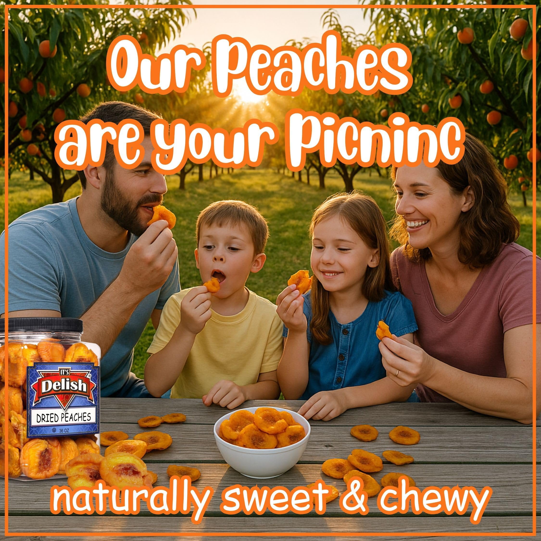 Dried Peaches by It's Delish, 36 OZ Jumbo Reusable Container  Naturally Sweet Peach Slices, No Sugar Added, Bulk Dried Fruit Healthy Snacks Fresh and Dry Sliced Peaches Snack  Vegan, Kosher