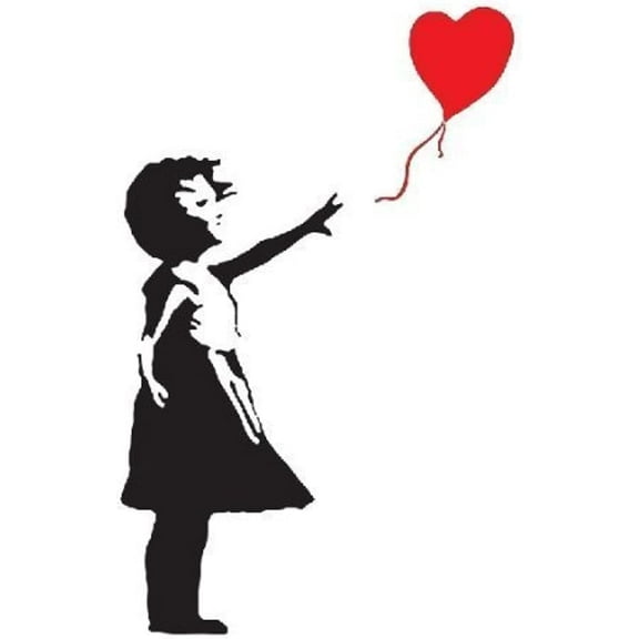 QTH Banksy Girl with Heart Balloon Vinyl Wall Art Sticker (120cm H X 60cm W)