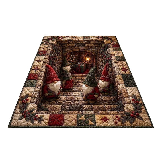 3D Christmas Rug, Christmas Optical Illusion Square Mat, Christmas Optical Illusion Area Mat, Crystal Fleece Non‑Slip Christmas Rug for Living Room Xmas Holiday Home Decor