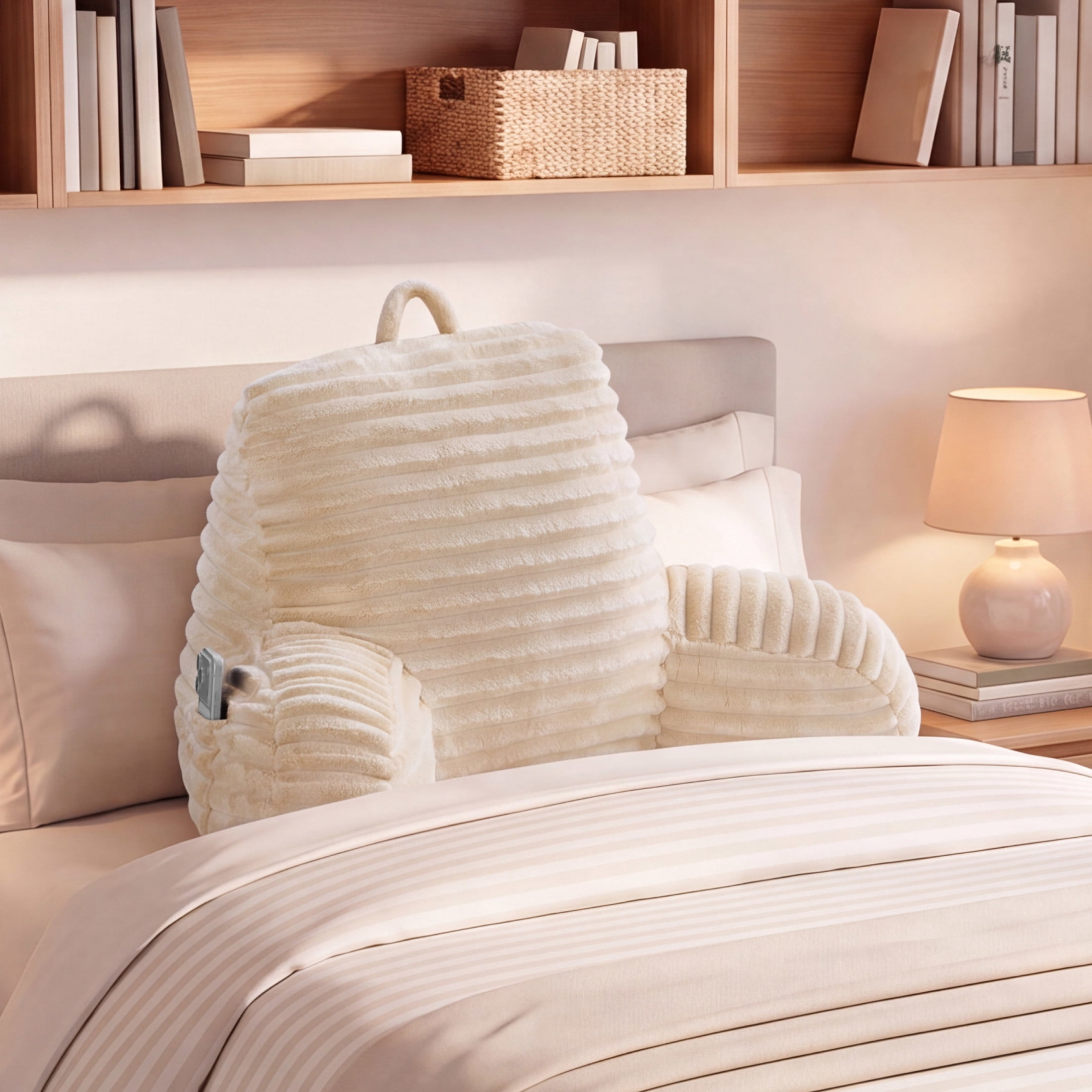 The Sheet Lab Ribbed Plush Backrest Pillow, Beige, 30" x 17" x 17"