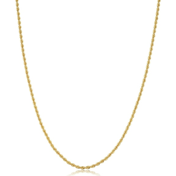 KoolJewelry 18k Yellow Gold Rope Chain Necklace for Women (1.7 mm, 16.5 inch)