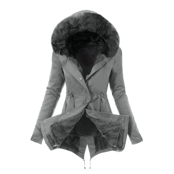 Womens Winter Parka Coat Usmixi Plush Hooded Overcoat for Women Warm Thickened Fleece Lined Padded Jackets Casual Solid Long Sleeve Button Coat Outwear 2023 Coats