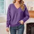thumbnail image 2 of Arlun V-Neck Sweaters for Women Soft Long Sleeve Versatile Knitted Sweater Casual Loose Fit Solid Color Drop Shoulder Pullover Tops Autumn and Winter Going out Clothes Purple S, 2 of 4
