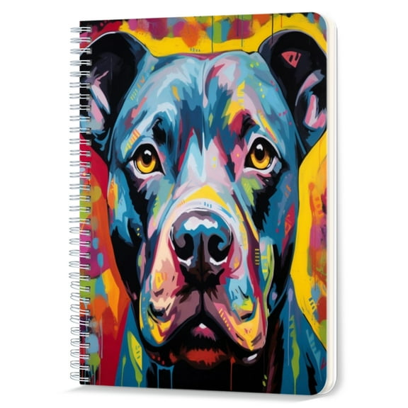 Spiral Notebook,Double-Wire Spiral College Lined Journal Notebook for Study and Notes,100 Pages,5.71x 8.26 in - Colorful Pitbull Dog with Intense Yellow Eyes