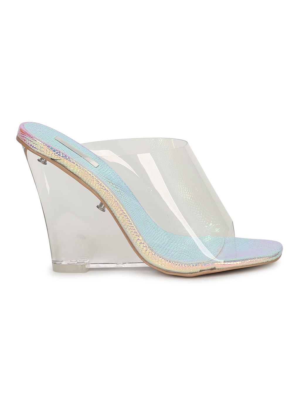 OHGA♡CLEAR MULE Women's Jelly Square Toe Clear Wedge Mule Heel Sandal 19794