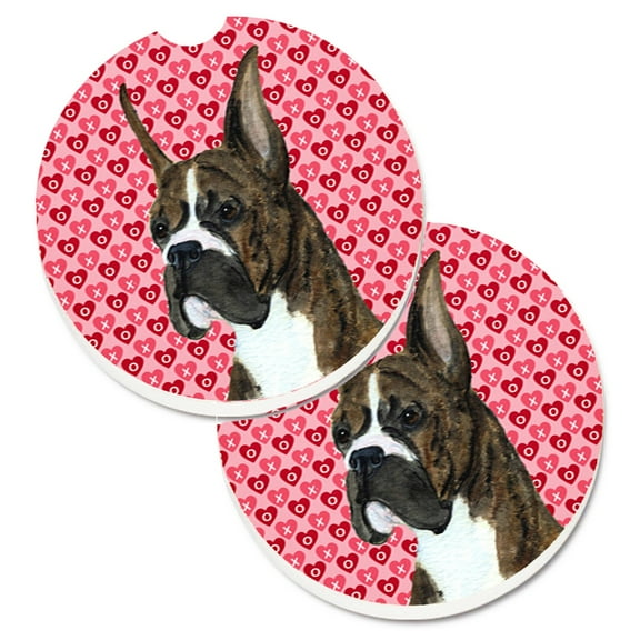 Carolines Treasures SS4508CARC Boxer Hearts Love and Valentines Day Portrait Set of 2 Cup Holder Car Coasters Large