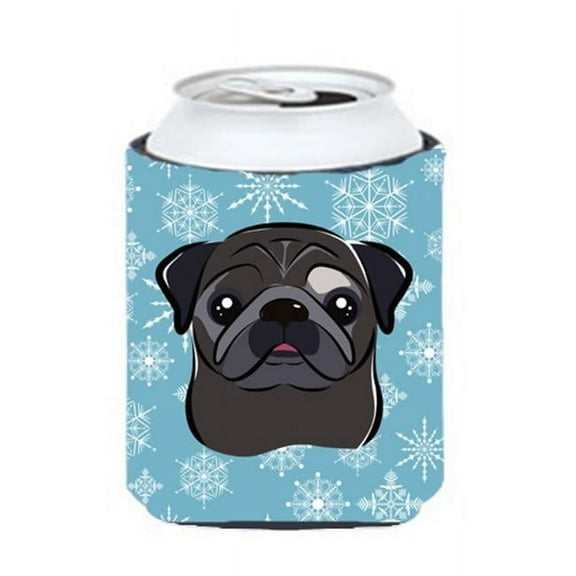 Snowflake Black Pug Can & Bottle Hugger