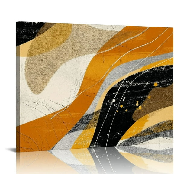 COMIO Orange Abstract Canvas Wall Art Pictures for Living Room Decoration Minimalist Painting Textured Print for Bedroom Black and Grey Artwork for Bathroom Home Office Decoration, Ready to Hang