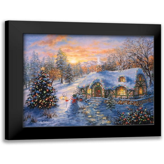 Christmas Cottage 14x12 Black Modern Framed Museum Art Print Titled - Boehme, Nicky