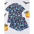 thumbnail image 5 of WIBACKER S-2XL Halloween Womens Pajamas Set Short Sleeve Button Down 2 Piece Loungewear Sets Floral Skull Sleepwear, 5 of 8