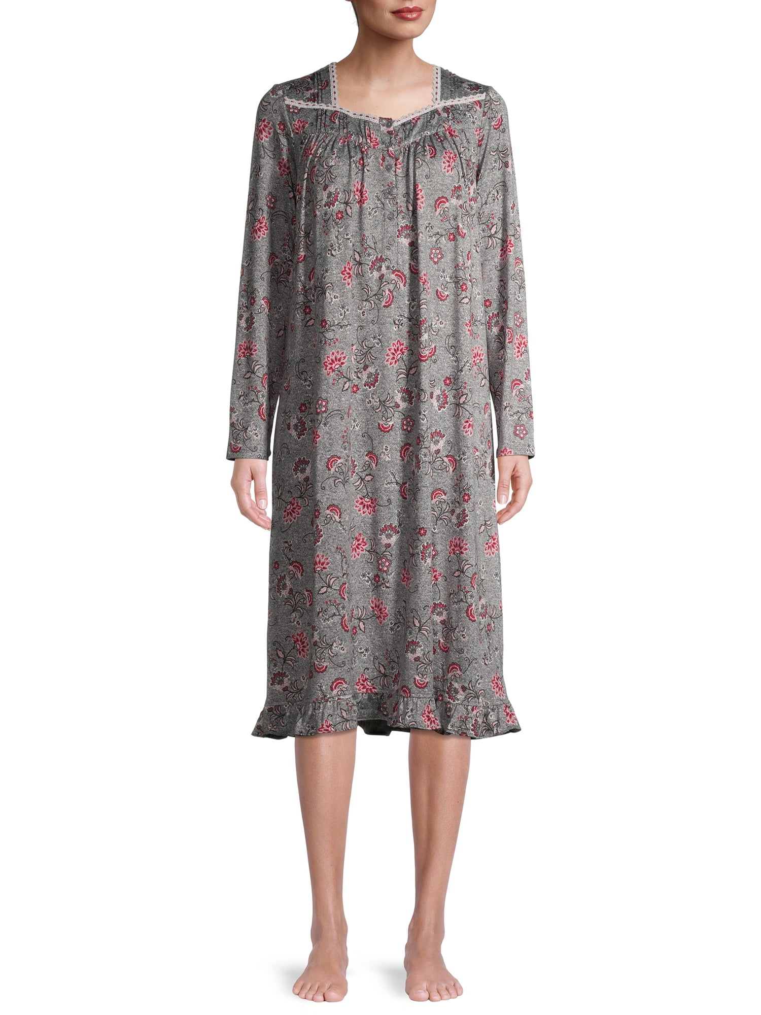 Secret Treasures Women's and Women's Plus Traditional Long Sleeve Square Neck Nightgown