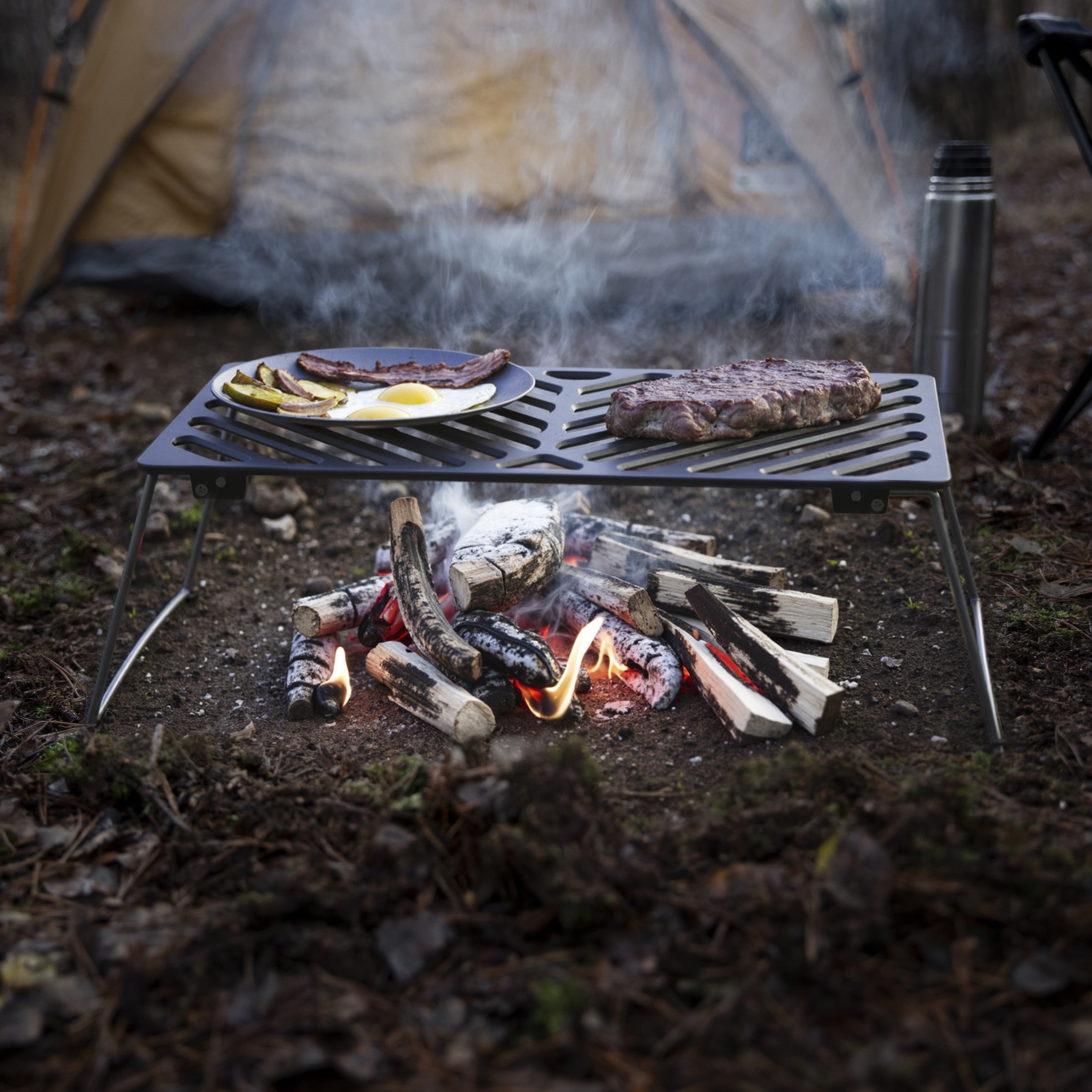 Ozark Trail Pre-Seasoned Cast Iron Grill Grate with Grid Rack for Campfire and Outdoor Grilling