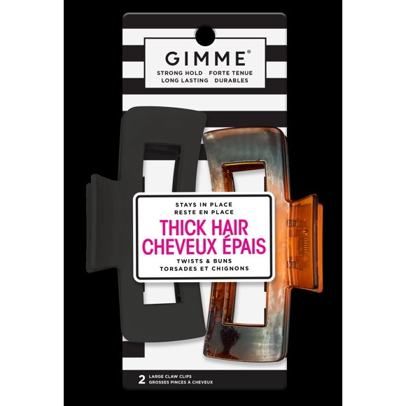 Gimme Rectangle Claw Clips, Black & Tortoise, 2 Ct