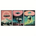 thumbnail image 3 of 3 Piece Funny Sci-Fi UFO & Highland Cow Themed Wall Art Decor - UFO and Animal Print Canvas Posters, Creative and Humorous Farm Animal Wall Art for Farmhouse Decor - Ideal for Bedroom, Living Room,, 3 of 4