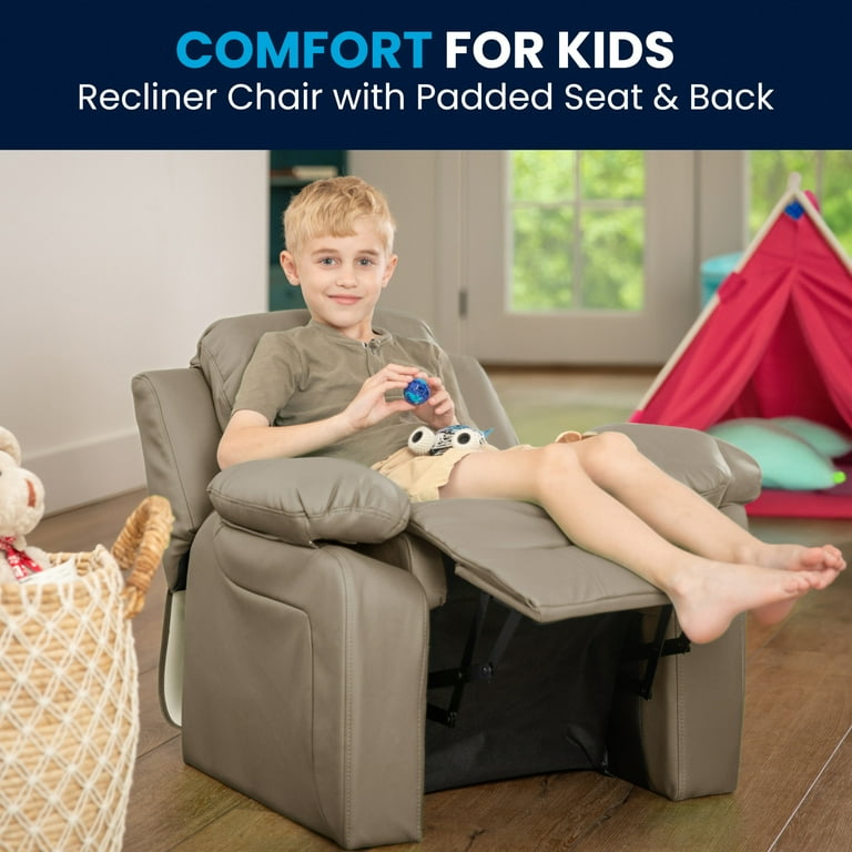 Flash Furniture Charlie Deluxe Padded Contemporary Beige Vinyl Kids Recliner with Storage Arms