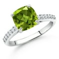 thumbnail image 2 of Gem Stone King 10K White Gold 8MM Cushion Cut Green Peridot and White Lab Grown Diamond Engagement Ring for Women (2.63 Cttw, Gemstone August Birthstone, Available in Size 5, 6, 7, 8, 9), 2 of 4