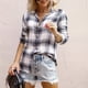 thumbnail image 3 of Camisas A Cuadros Patrón De Impresión De Moda Diseño De Solapa De Manga Larga Casual Cómodo Top Con Botones Para Mujer Para Diario Blanco M, 3 of 6