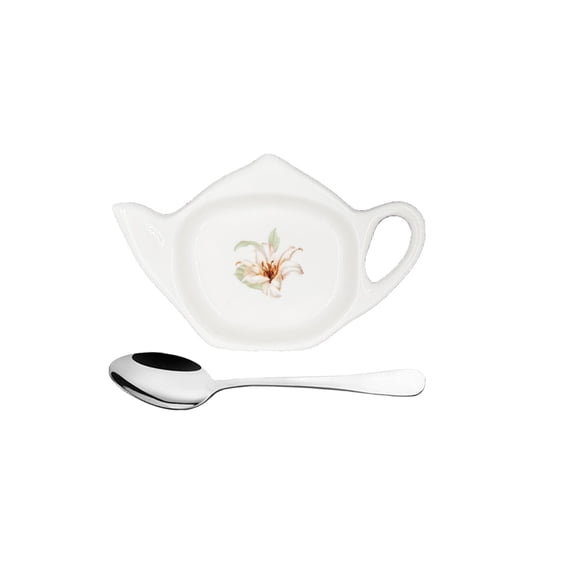 Ceramic Tea Bag Holder Teapot shaped Teabag Coaster Tray 4.5 inches Spoon Rest with Spoon