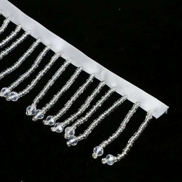 Yulakes 1 Yards White Silk Tassel Fringe Trim Pearl Tassle Beaded La